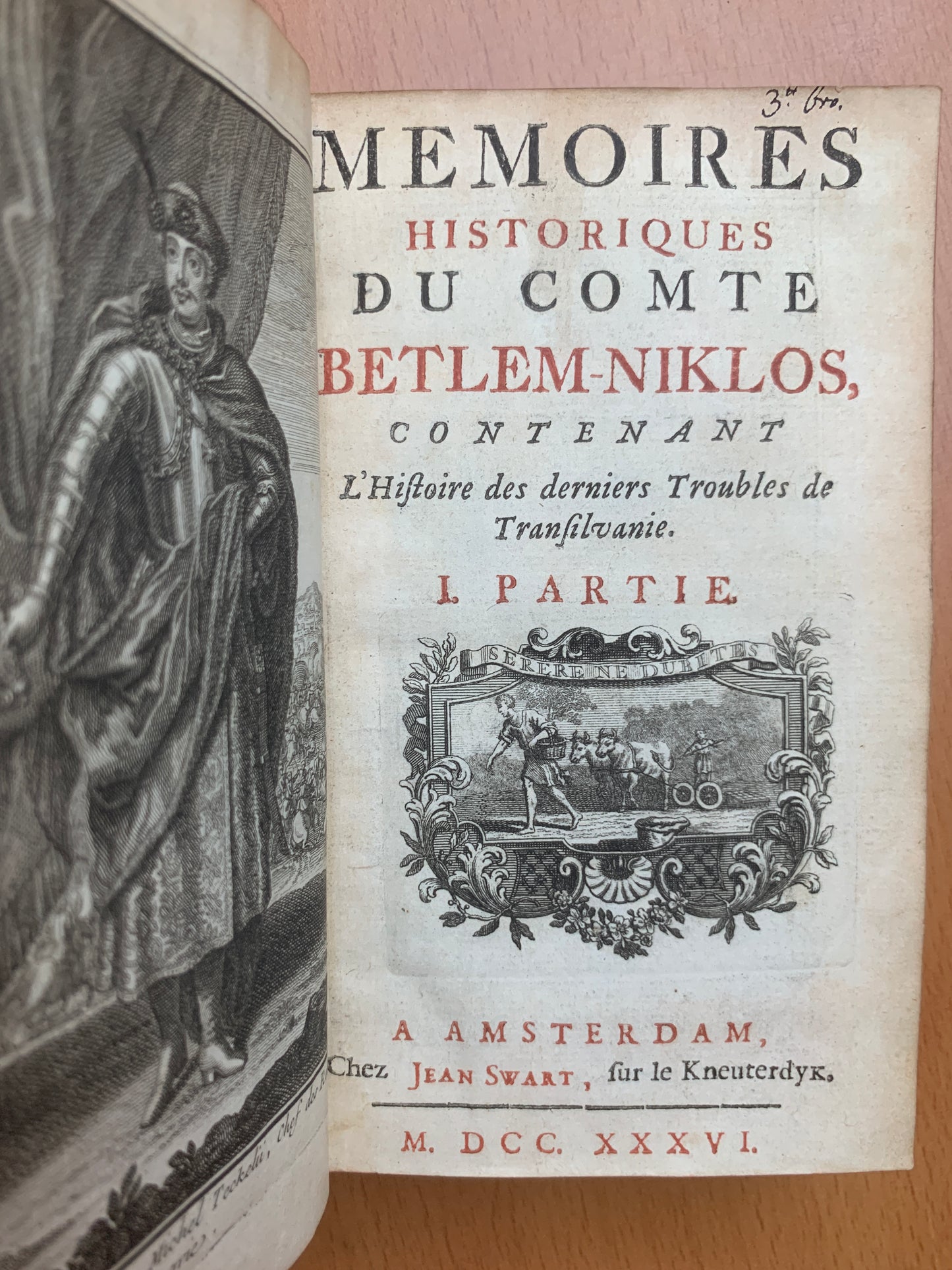 Mémoires historiques du Comte Betlem-Niklos, Contenant l'histoire des derniers troubles de Transilvanie - 1736 - Reliure aux armes d'Antoine-René Voyer d'Argenson
