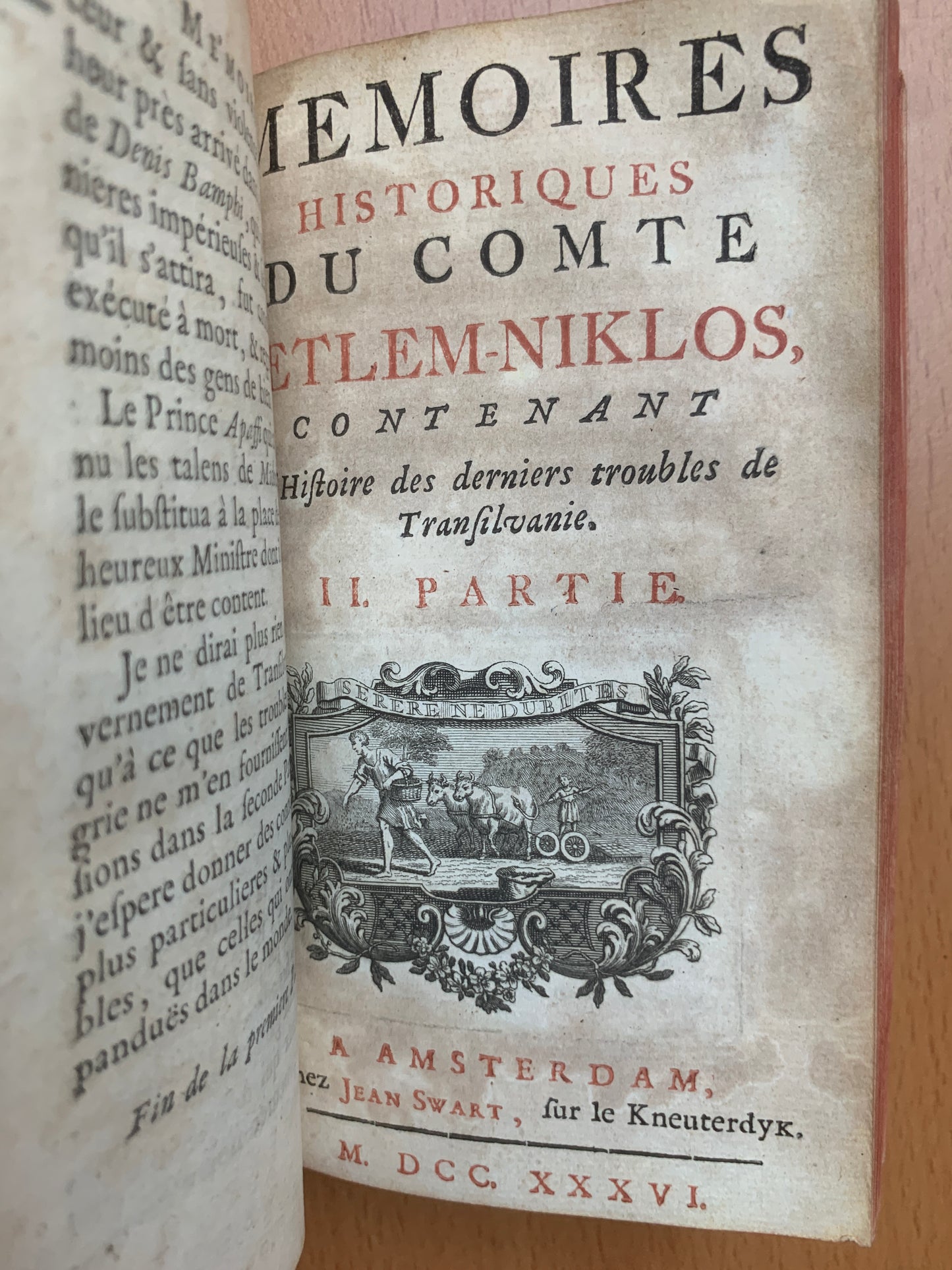 Mémoires historiques du Comte Betlem-Niklos, Contenant l'histoire des derniers troubles de Transilvanie - 1736 - Reliure aux armes d'Antoine-René Voyer d'Argenson