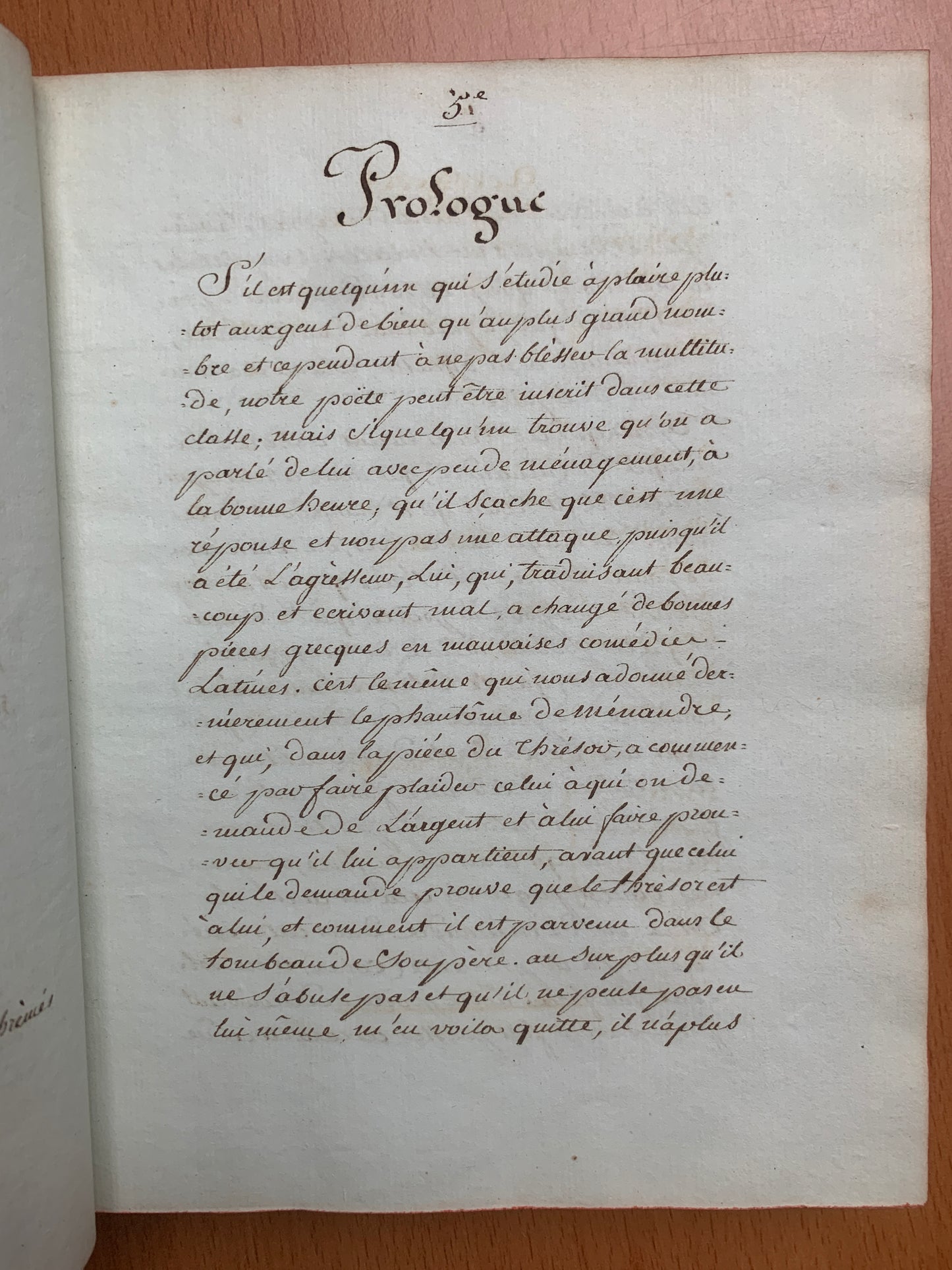 Comédies de Térence - L'Eunuque - L'Andrienne - Le Phormion - Manuscrit XVIIIe