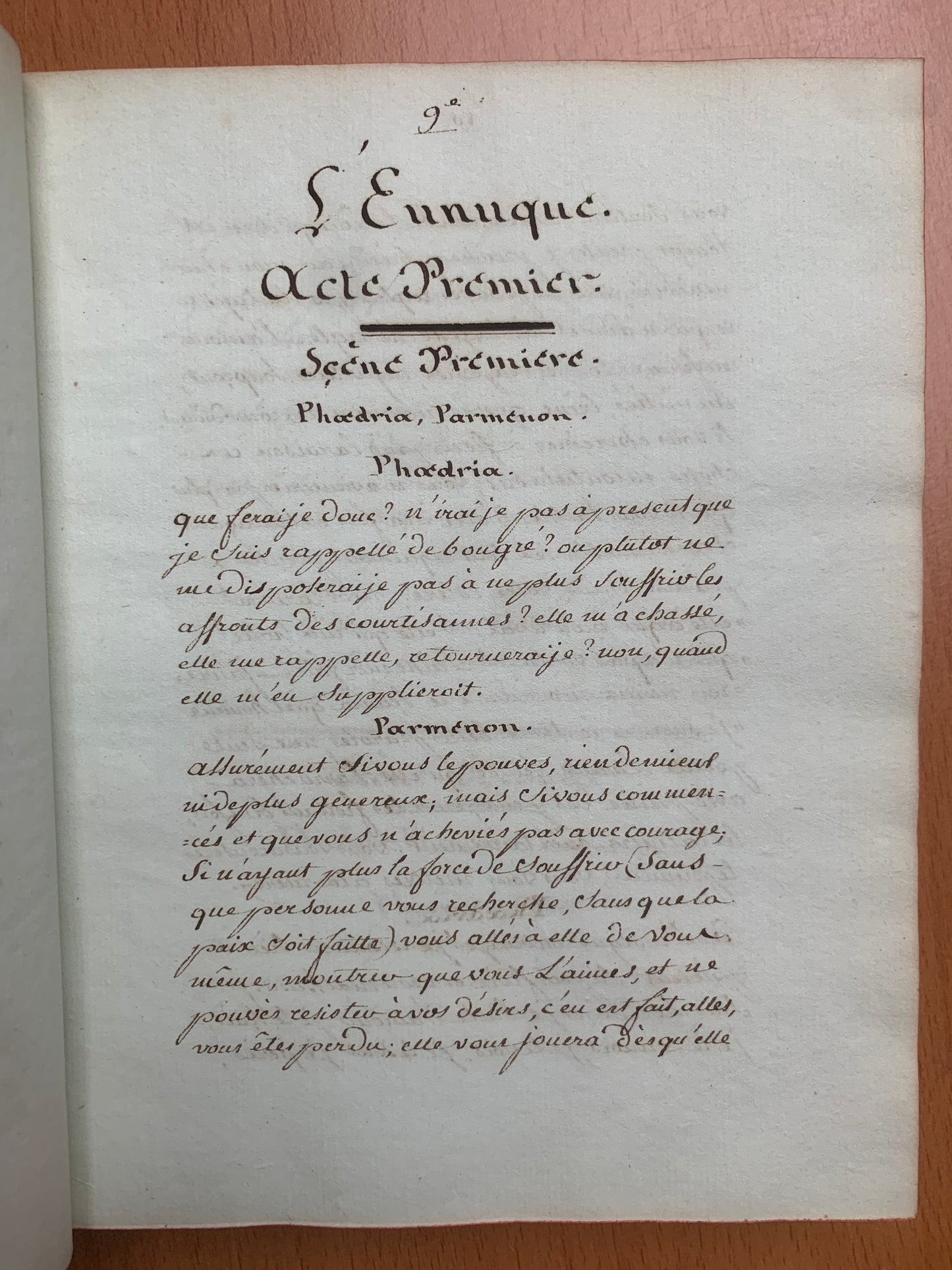 Comédies de Térence - L'Eunuque - L'Andrienne - Le Phormion - Manuscrit XVIIIe