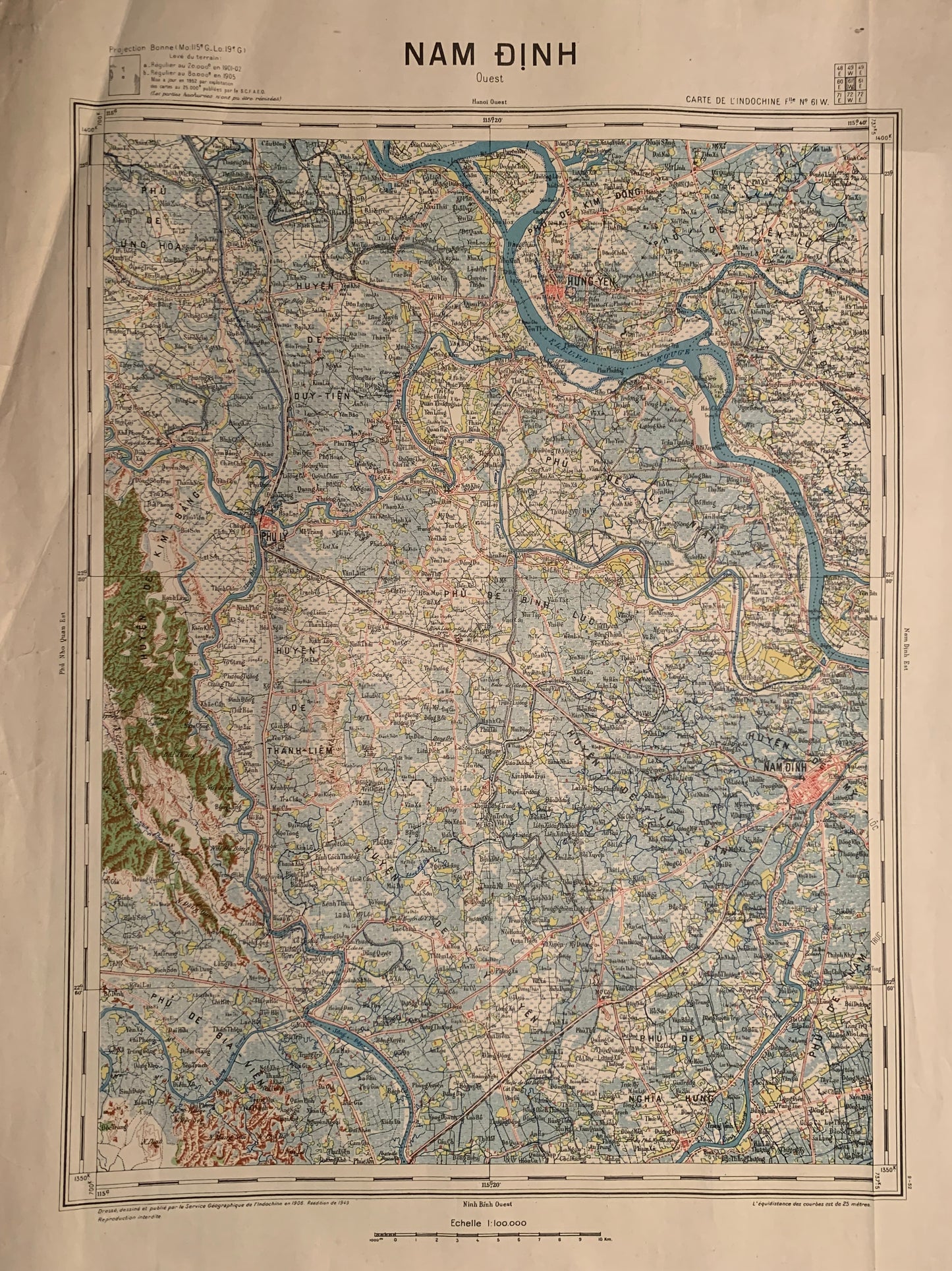 NAM DINH - Carte de l'INDOCHINE - Service Géographie de l'Indochine - 1949