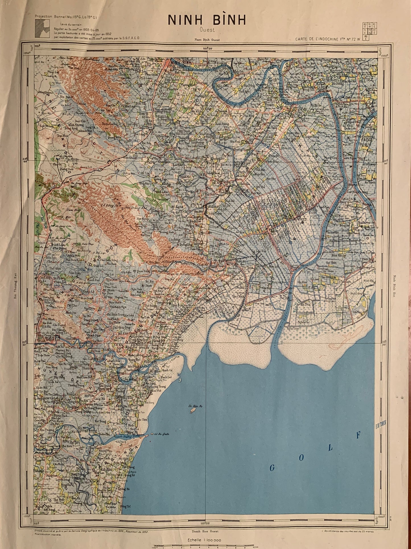 NINH BINH - Carte de l'INDOCHINE - Service Géographie de l'Indochine - 1952
