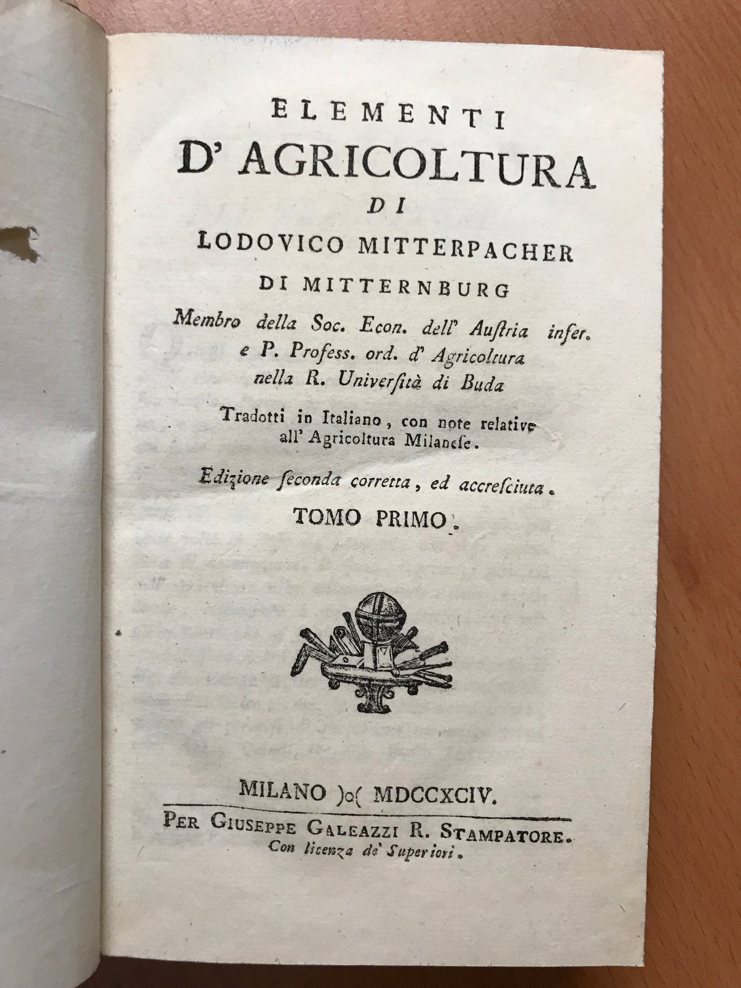 Elementi d'Agricoltura di Lodovico Mitterpacher di Mitternburg - 1794