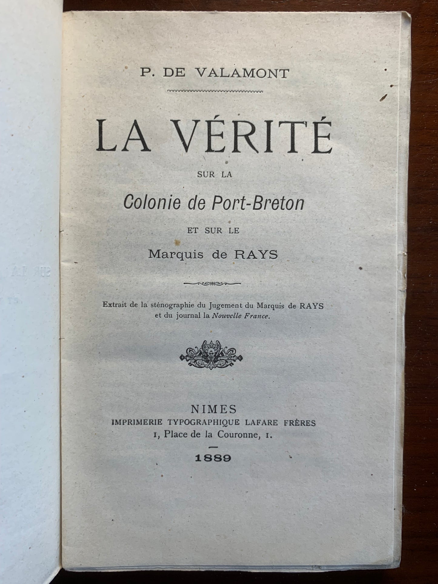 La vérité sur la Colonie de Port-Breton et le Marquis de Rays - Valamont - 1889