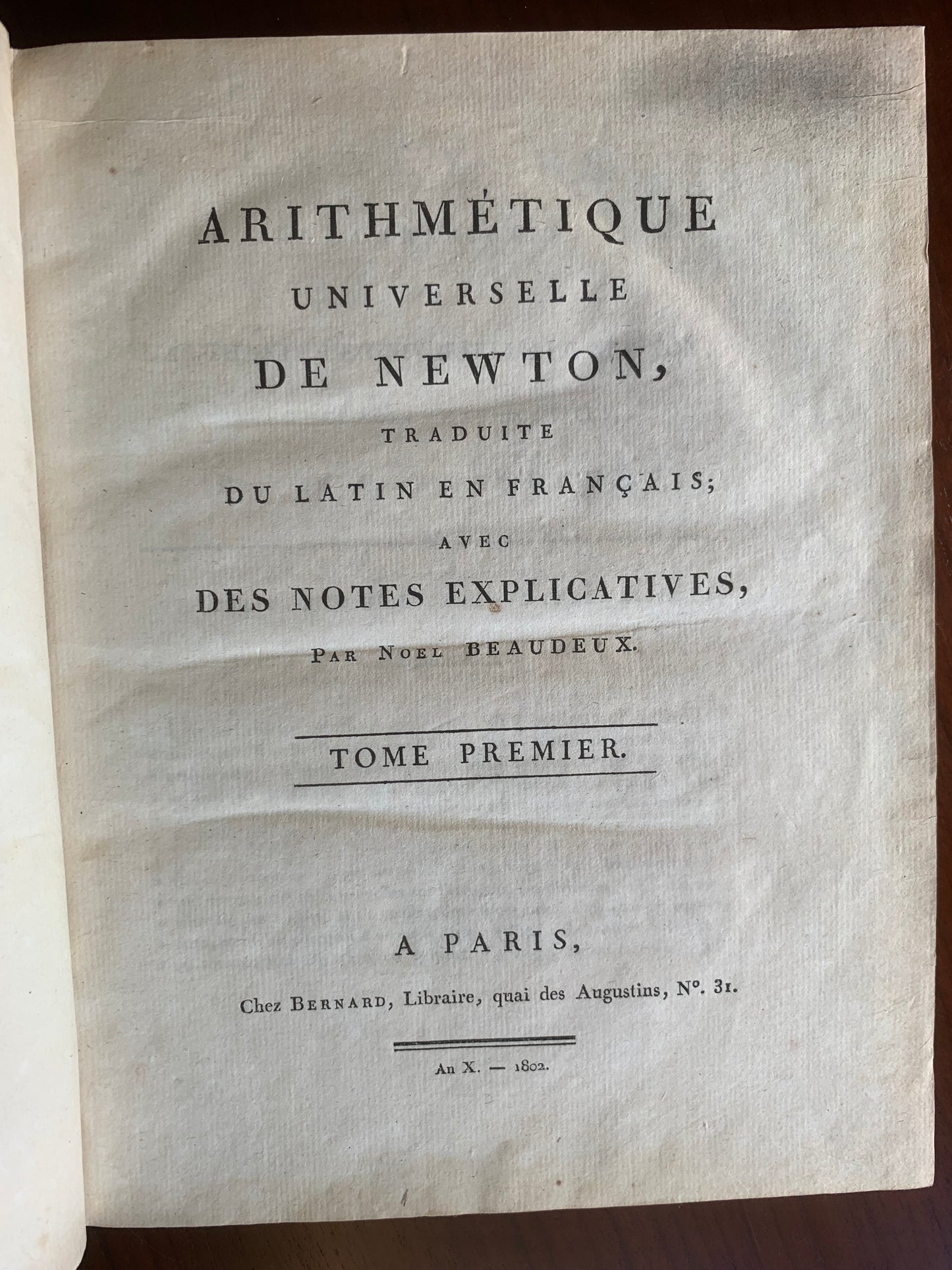 Arithmétique universelle de Newton - Noel Beaudeux - 1802