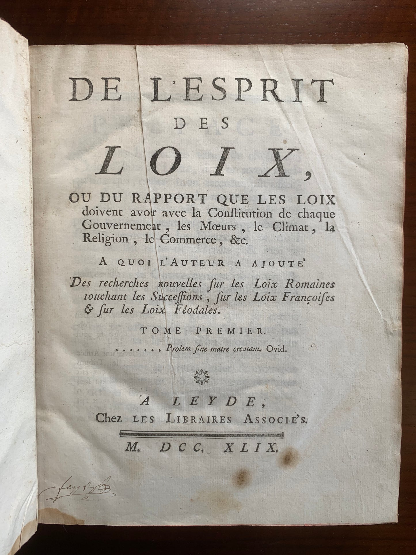 De l'Esprit des Loix - Montesquieu - 1749