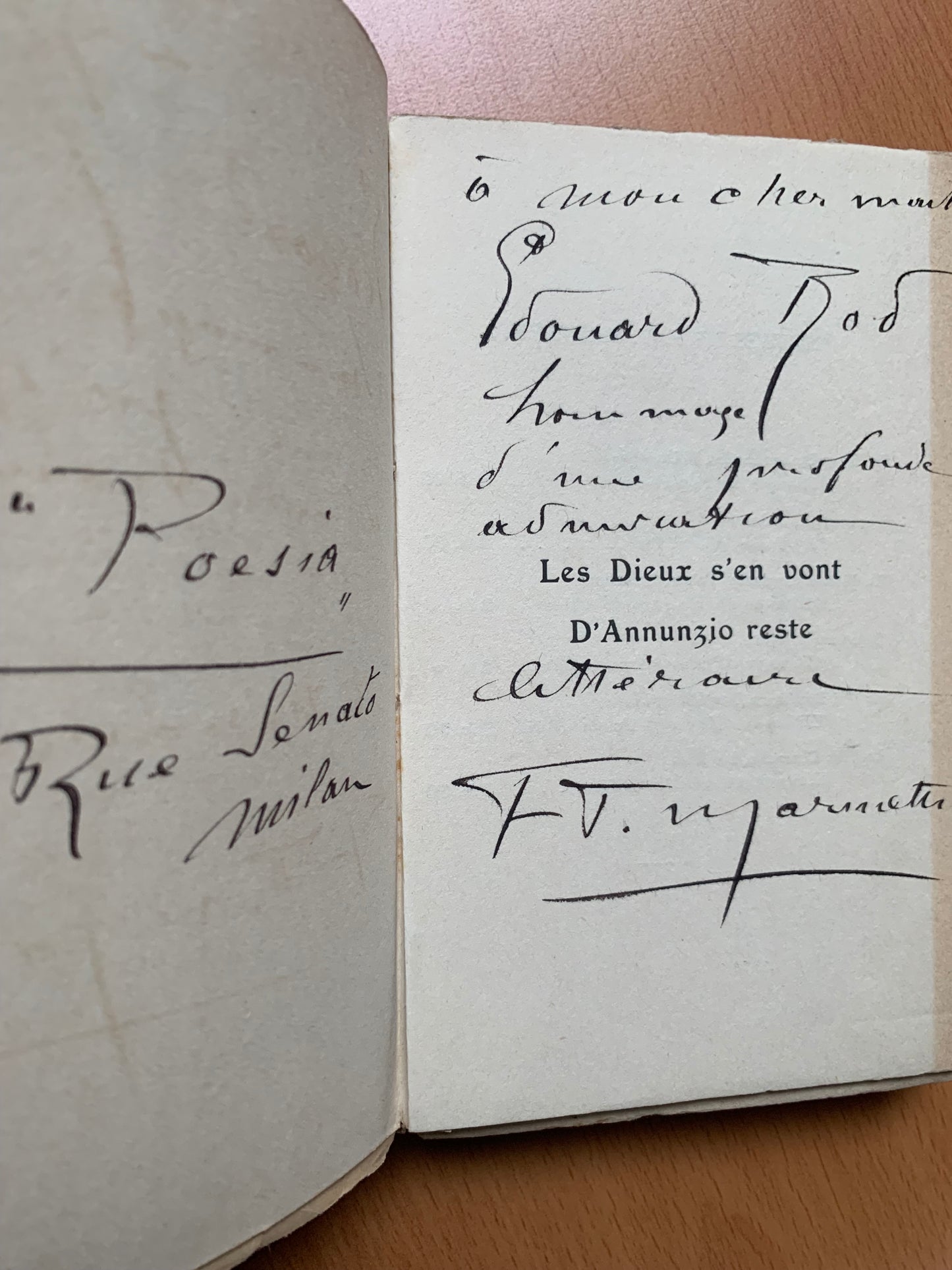 Les Dieux s'en vont d'Annunzio reste - Filippo Tommaso Marinetti - Envoi autographe - EO - 1908