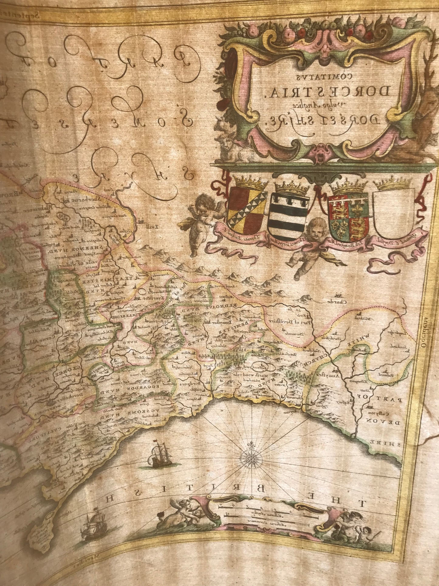 Comitatus Dorcestria - Dorset Shire - Jan Jansson - Carte coloriée - c 1646