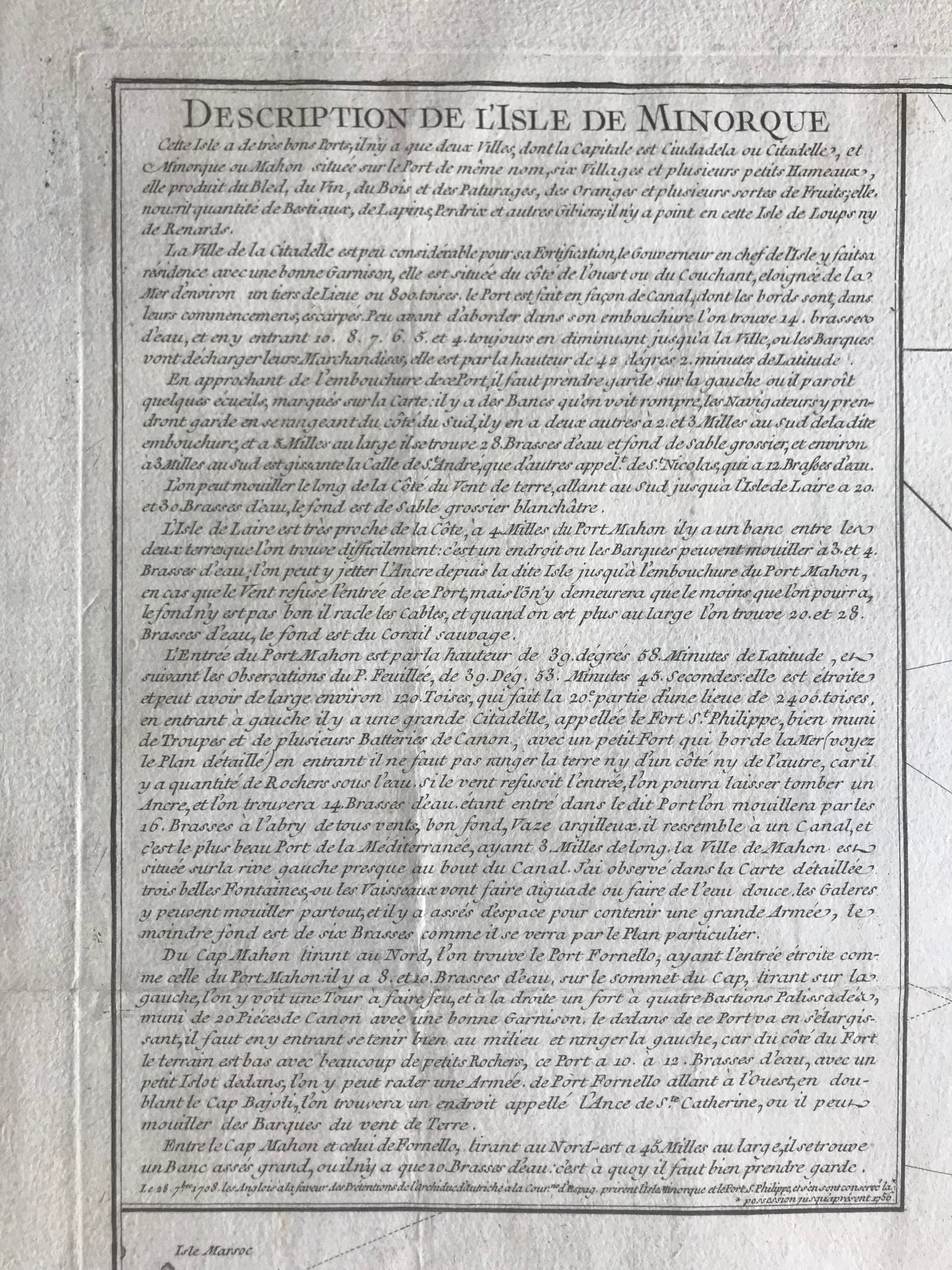 Carte typographique de L'Isle Minorque dédiée et présentée au Roy, Par son très humble, très obéissant, très fidel serviteur et sujet, le Chevalier de Beaurain, géographe ord. du Roy, et cy devant de l'éducation de Monseigneur le Dauphin - 1756