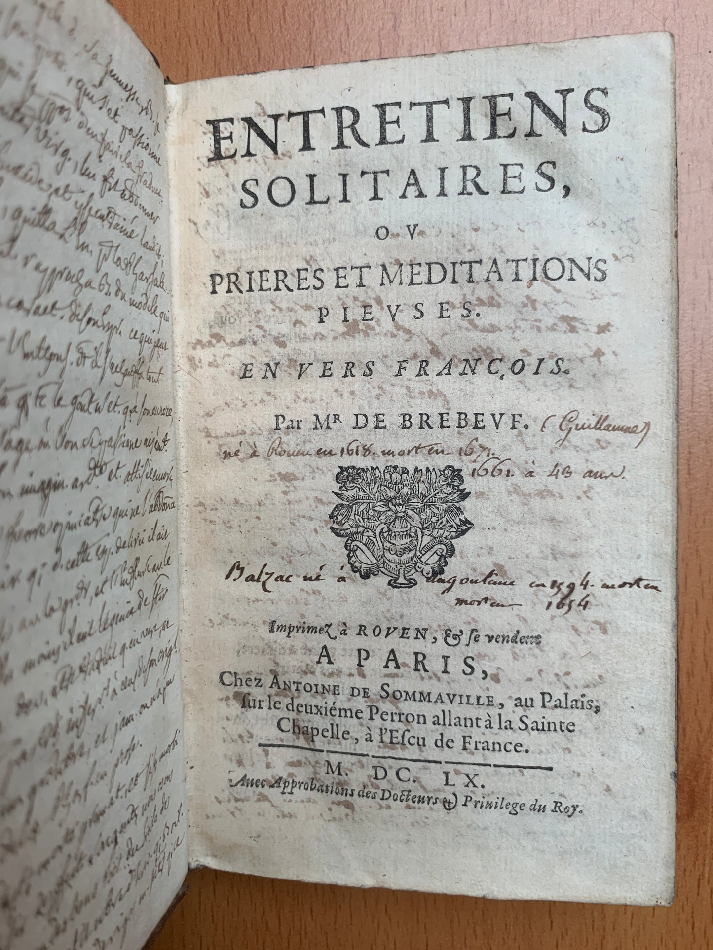 Entretiens solitaires ou prières et méditations pieuses en vers françois - Georges de Brébeuf - 1660