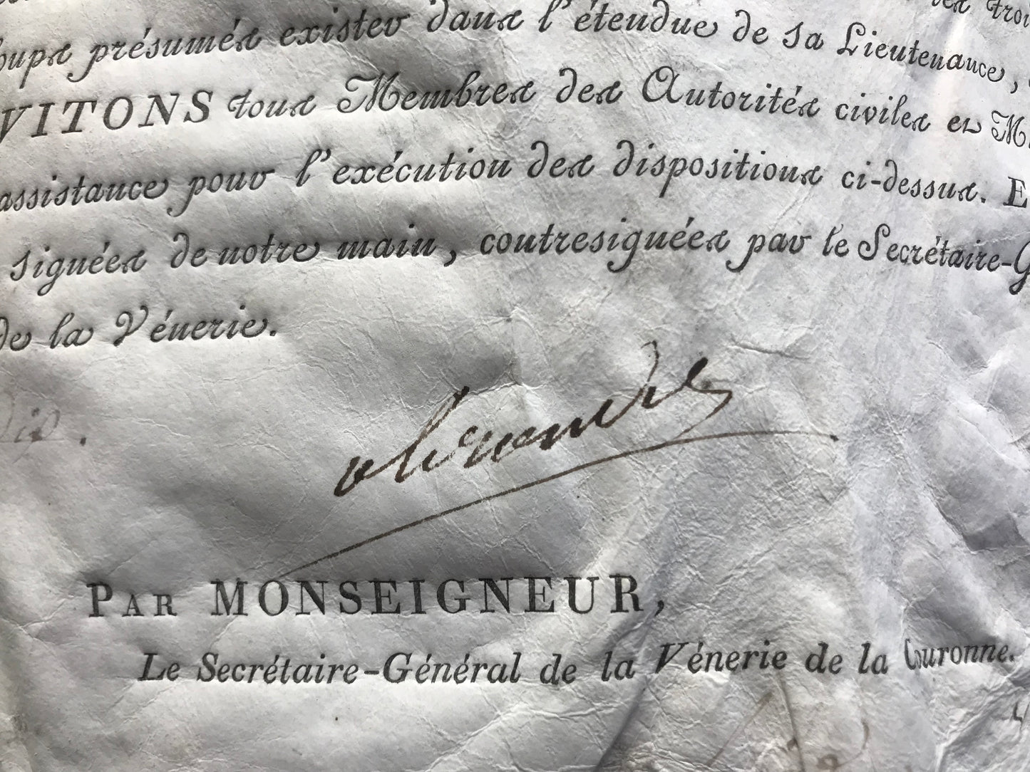 Commission de lieutenant de louveterie - Signé par Alexandre Berthier, Prince de Neuchâtel - 1810