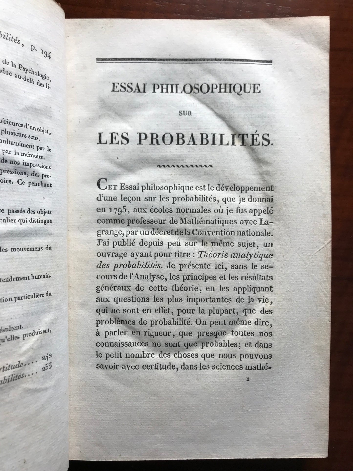 Essai philosophique sur les probabilités - Marquis de Laplace - 1819