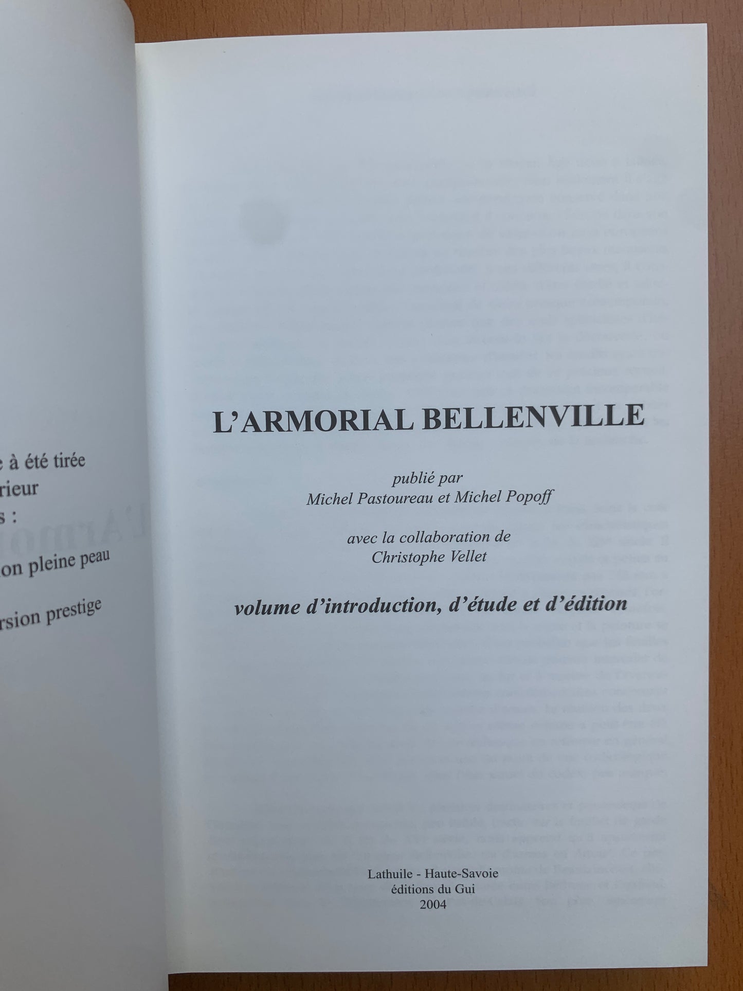 Armorial de Bellenville - Michel Pastoureau - Edition originale - 2004