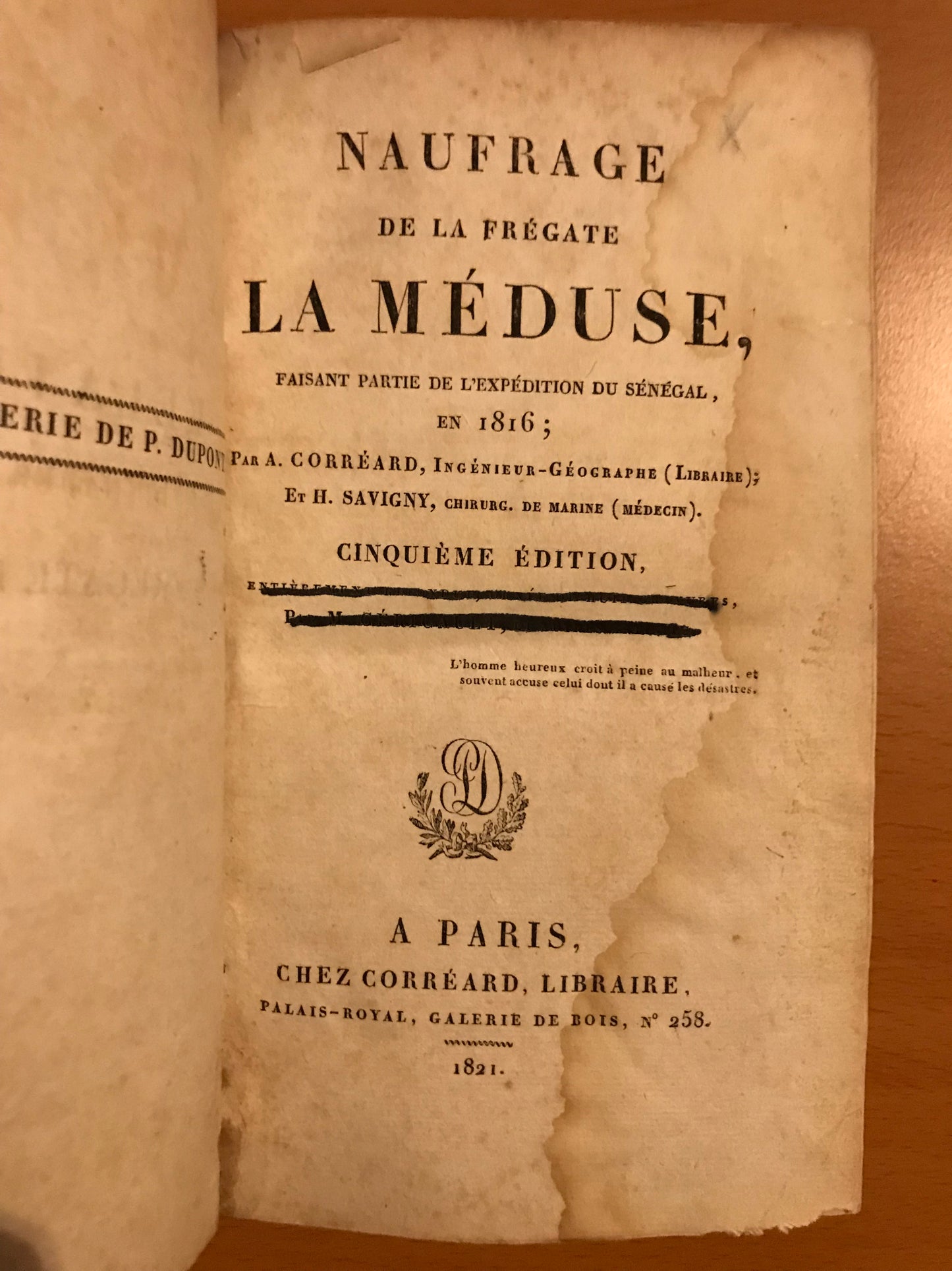 Naufrage de la frégate La Méduse faisant partie de l'expédition du Sénégal en 1816 - Corréard et Savigny - 1821