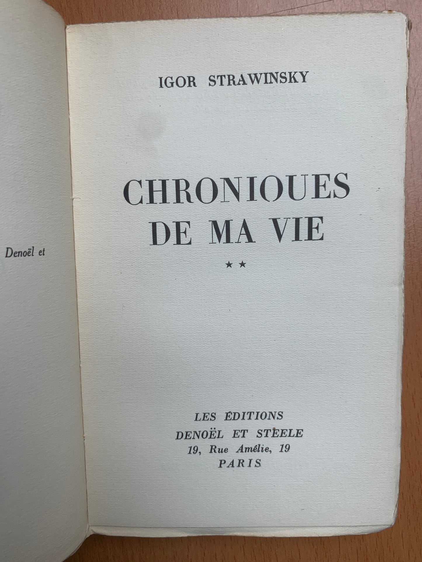 Chroniques de ma vie - Igor Strawinsky - 1935