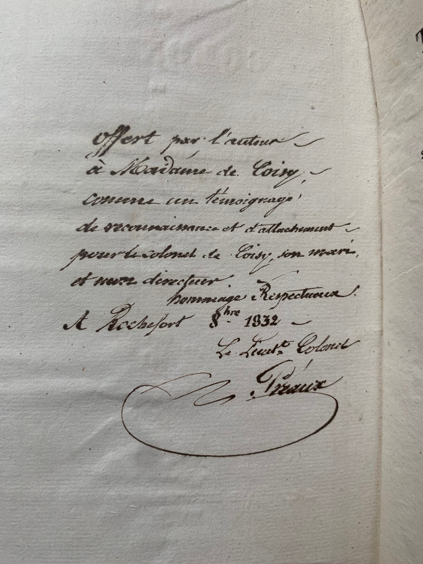 Réflexions sur la colonisation du territoire d'Alger - Lieutenant Colonel Préaux - Envoi autographe - 1832