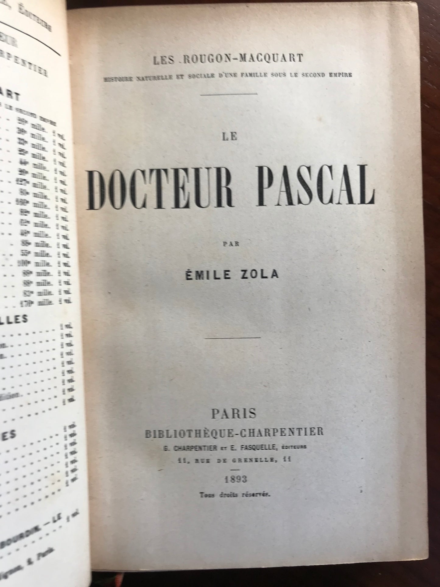 Le Docteur Pascal - Emile Zola - Edition originale - 1983