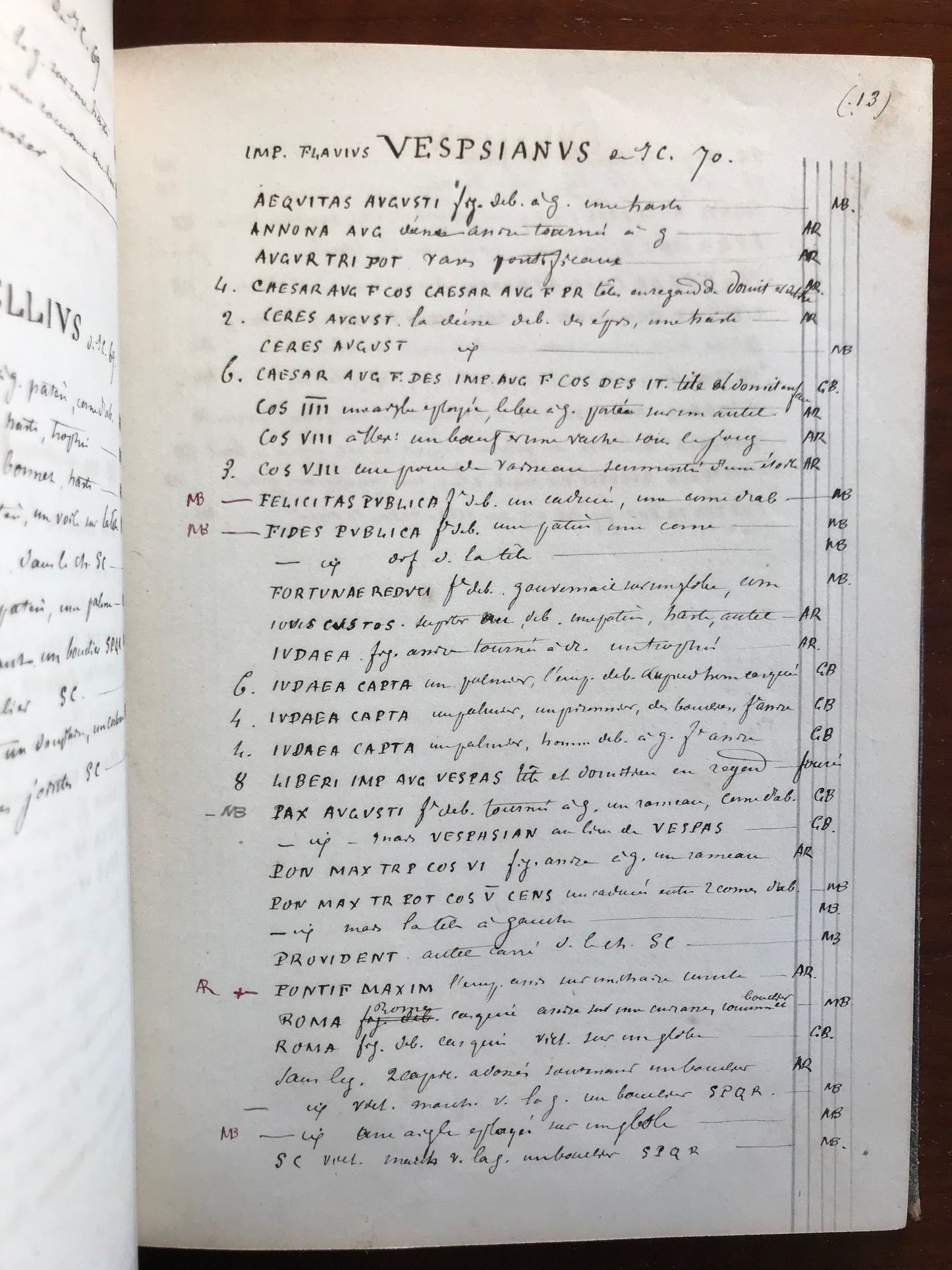 Catalogue de médailles - Familles romaines et Médailles Impériales - Manuscrit - XIXe