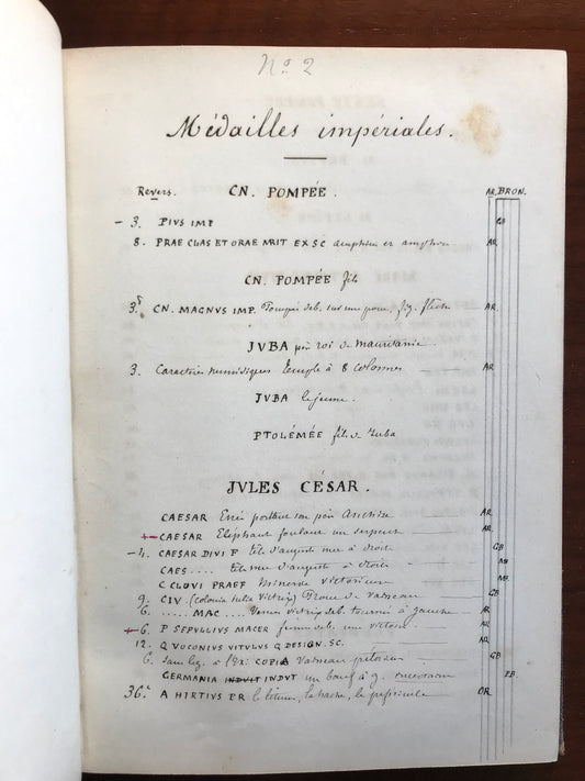 Catalogue de médailles - Familles romaines et Médailles Impériales - Manuscrit - XIXe