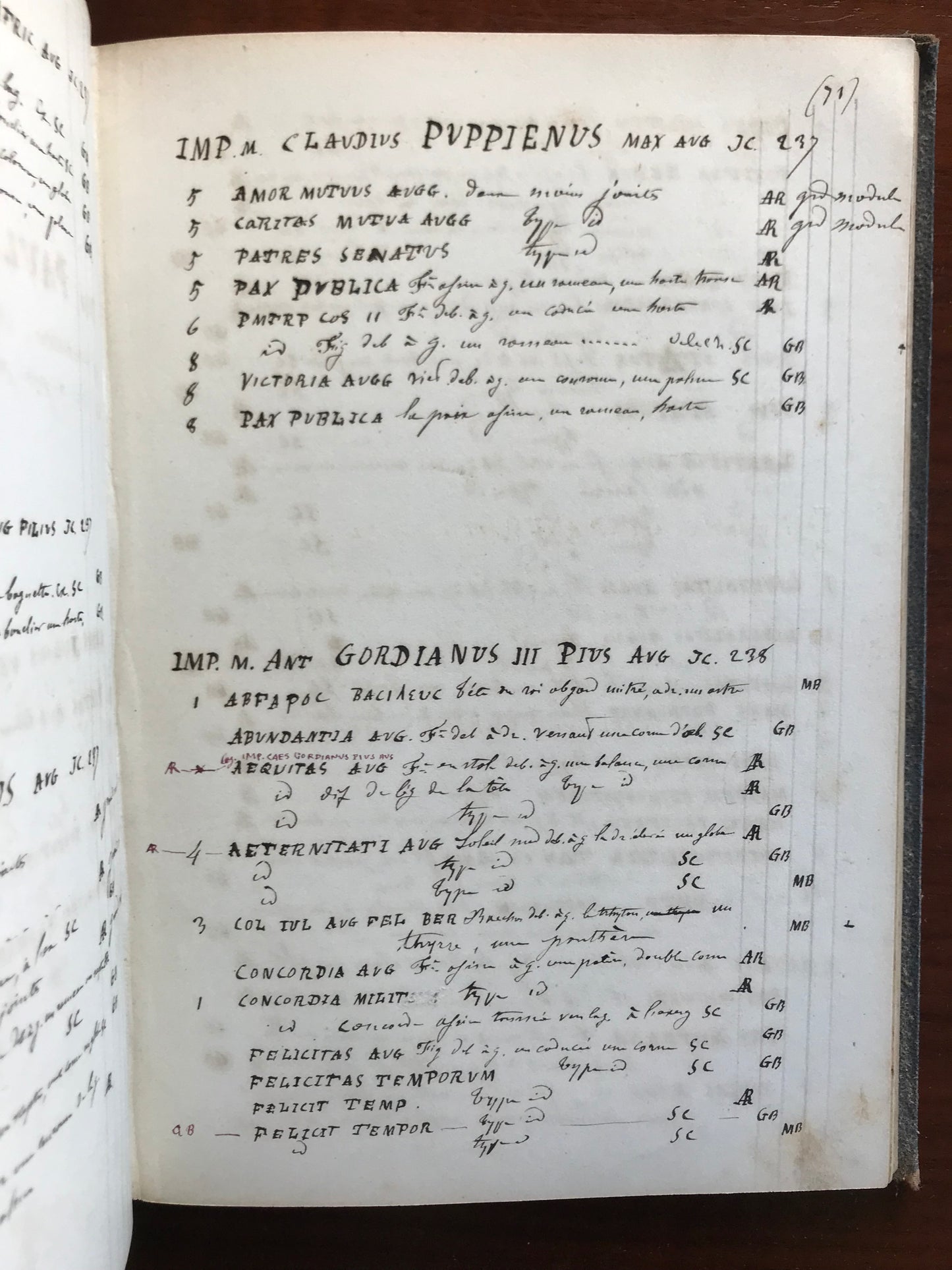 Catalogue de médailles - Familles romaines et Médailles Impériales - Manuscrit - XIXe