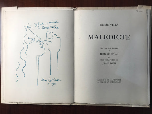 Maledicte - Pierre Vella - Crayon de Jean Cocteau - Lithographies de Jean Pons - EO - 1958