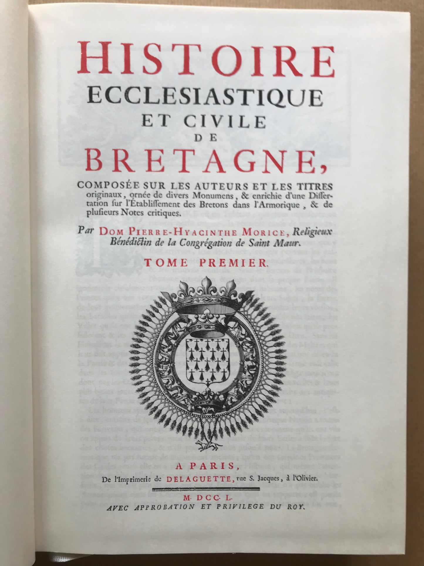 Histoire ecclésiastique et civile de Bretagne et Mémoires pour servir de preuves à l'Histoire ecclésiastique et civile de Bretagne - Dom Pierre-Hyacinthe Morice - 1974