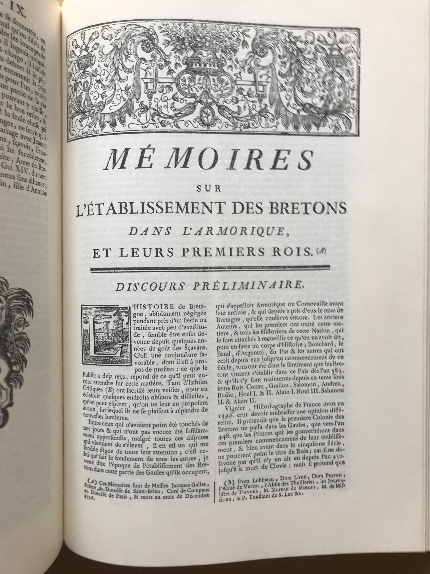 Histoire ecclésiastique et civile de Bretagne et Mémoires pour servir de preuves à l'Histoire ecclésiastique et civile de Bretagne - Dom Pierre-Hyacinthe Morice - 1974