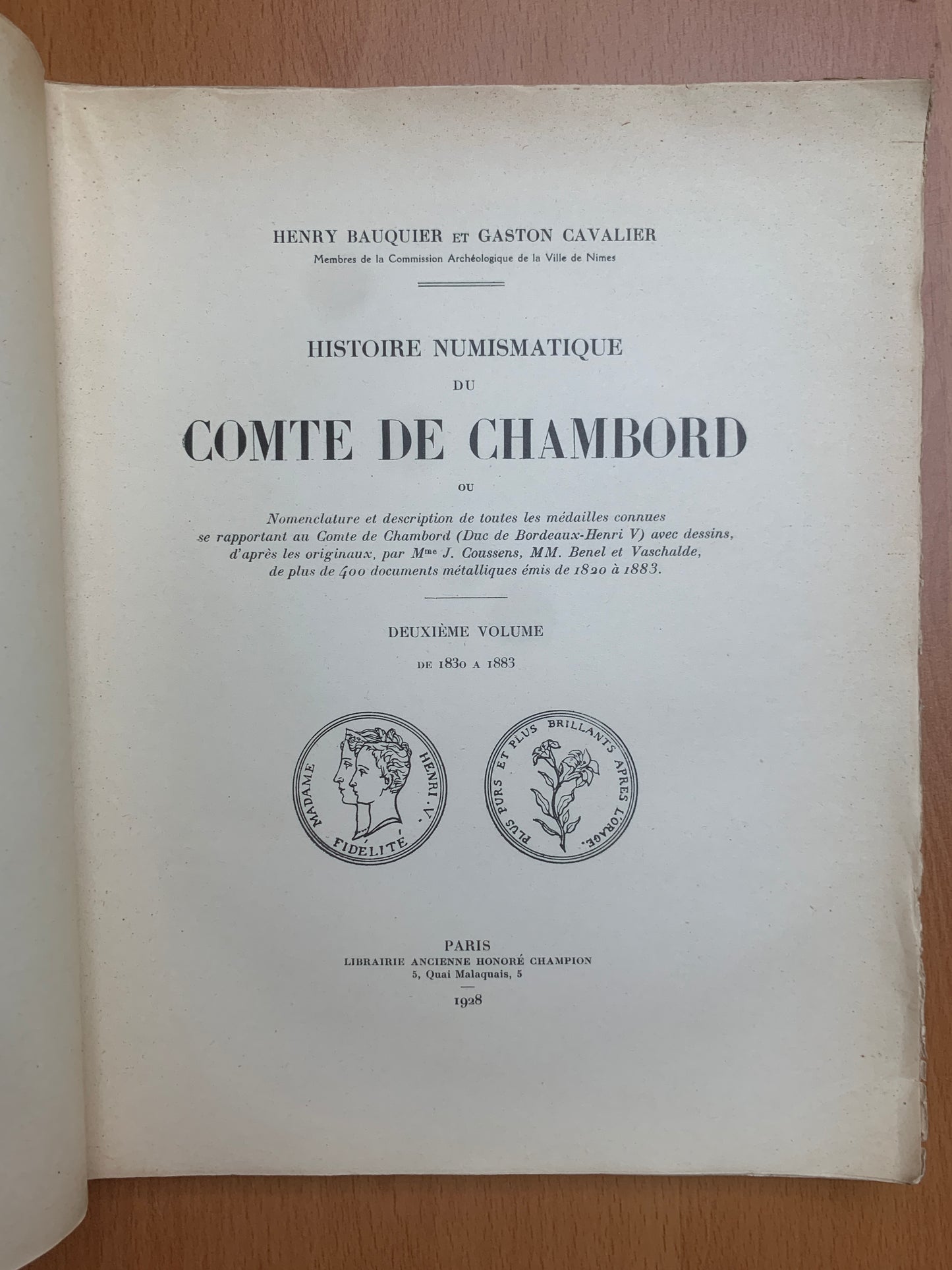 Histoire numismatique du Comte de Chambord - Bauquier et Cavalier - 1912