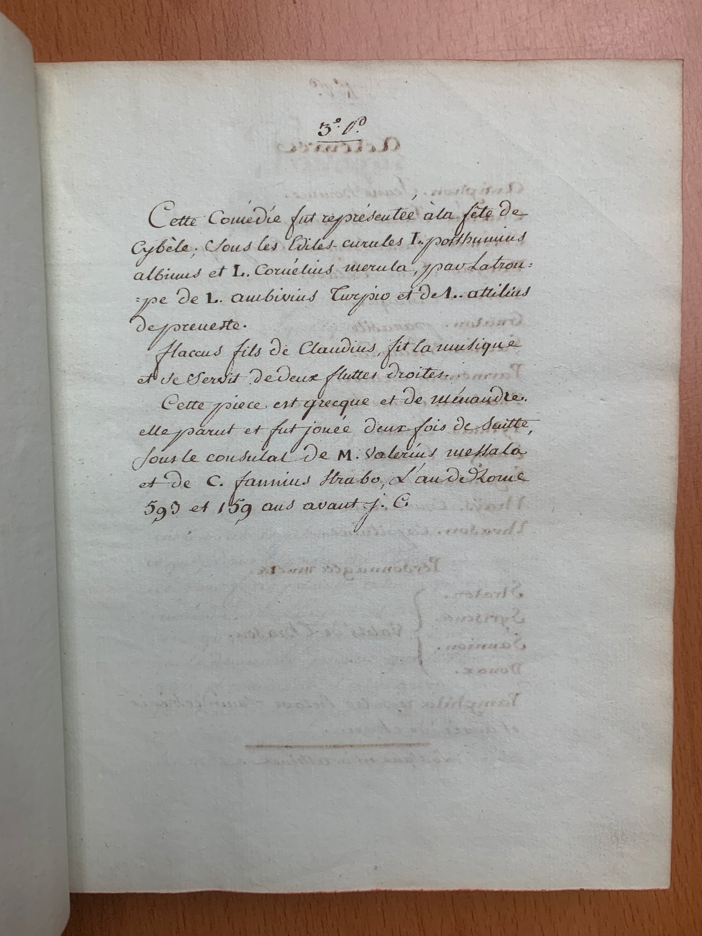 Comédies de Térence - L'Eunuque - L'Andrienne - Le Phormion - Manuscrit XVIIIe