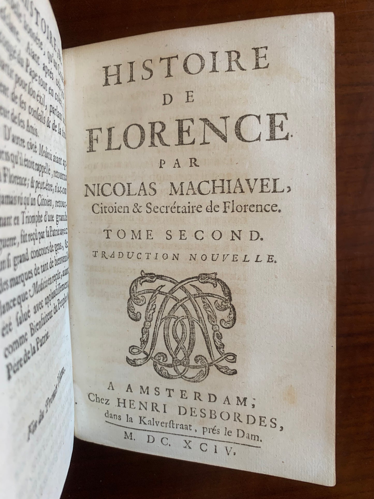 Histoire de Florence - Nicolas Machiavel - 1694