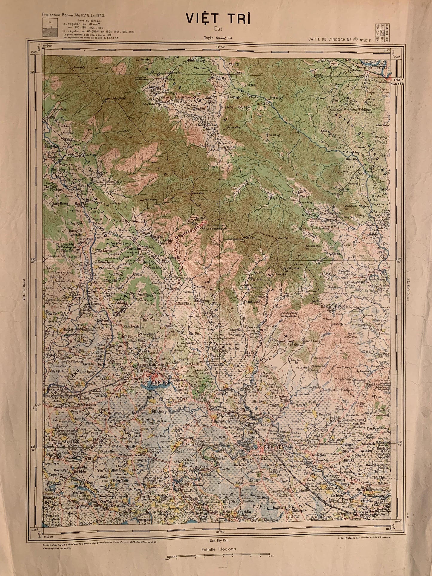 VIET TRI - Carte de l'INDOCHINE - Service Géographie de l'Indochine - 1949