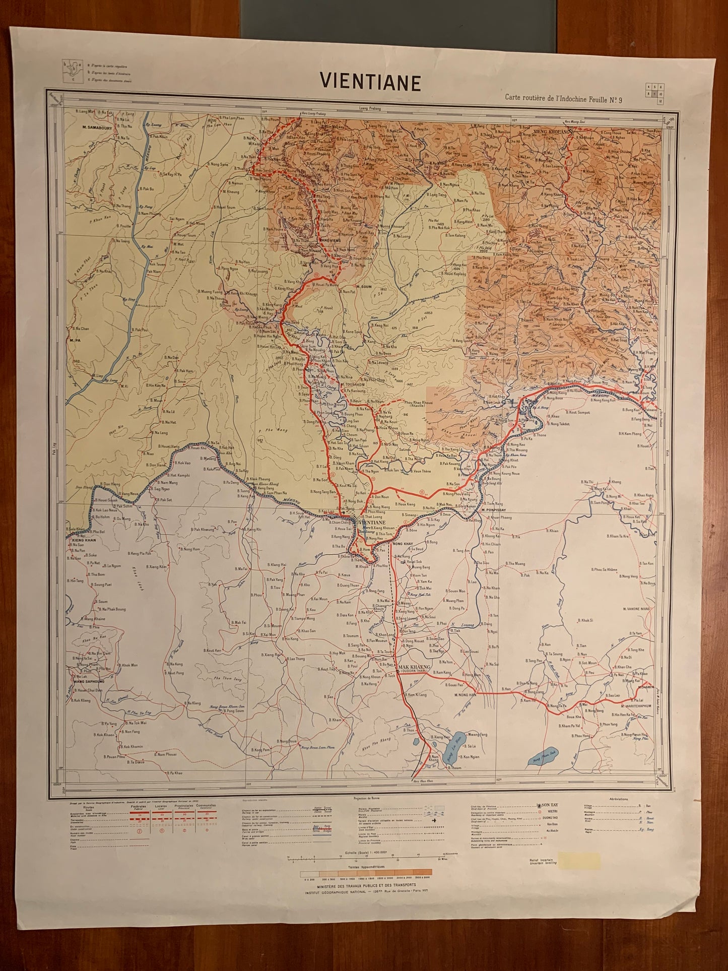 VIENTIANE - Carte routière de l'INDOCHINE - 1952