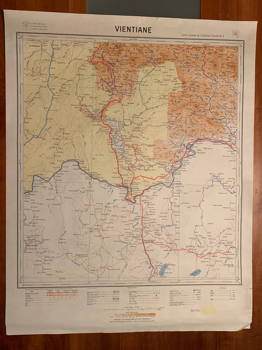 VIENTIANE - Carte routière de l'INDOCHINE - 1952