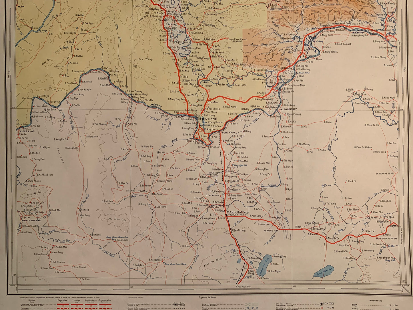 VIENTIANE - Carte routière de l'INDOCHINE - 1952
