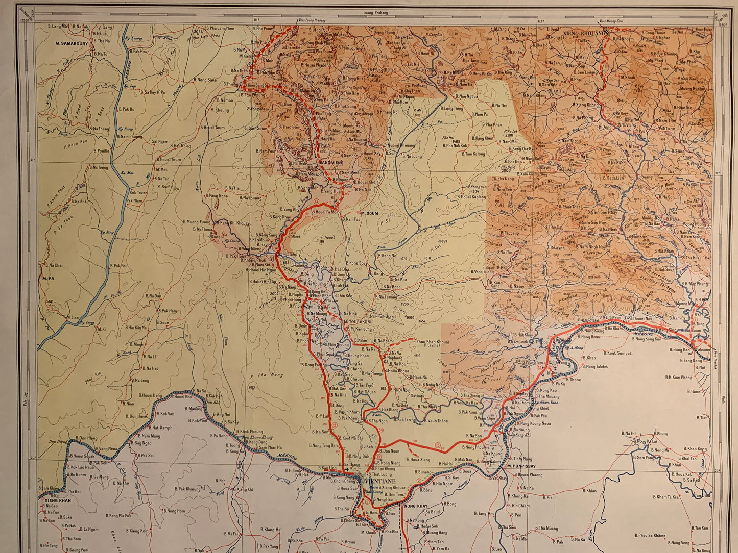 VIENTIANE - Carte routière de l'INDOCHINE - 1952