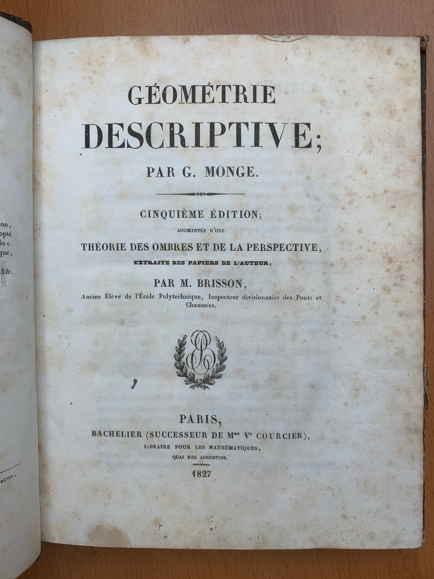 Géométrie descriptive - Gaspard Monge - Théorie des ombres - 1827