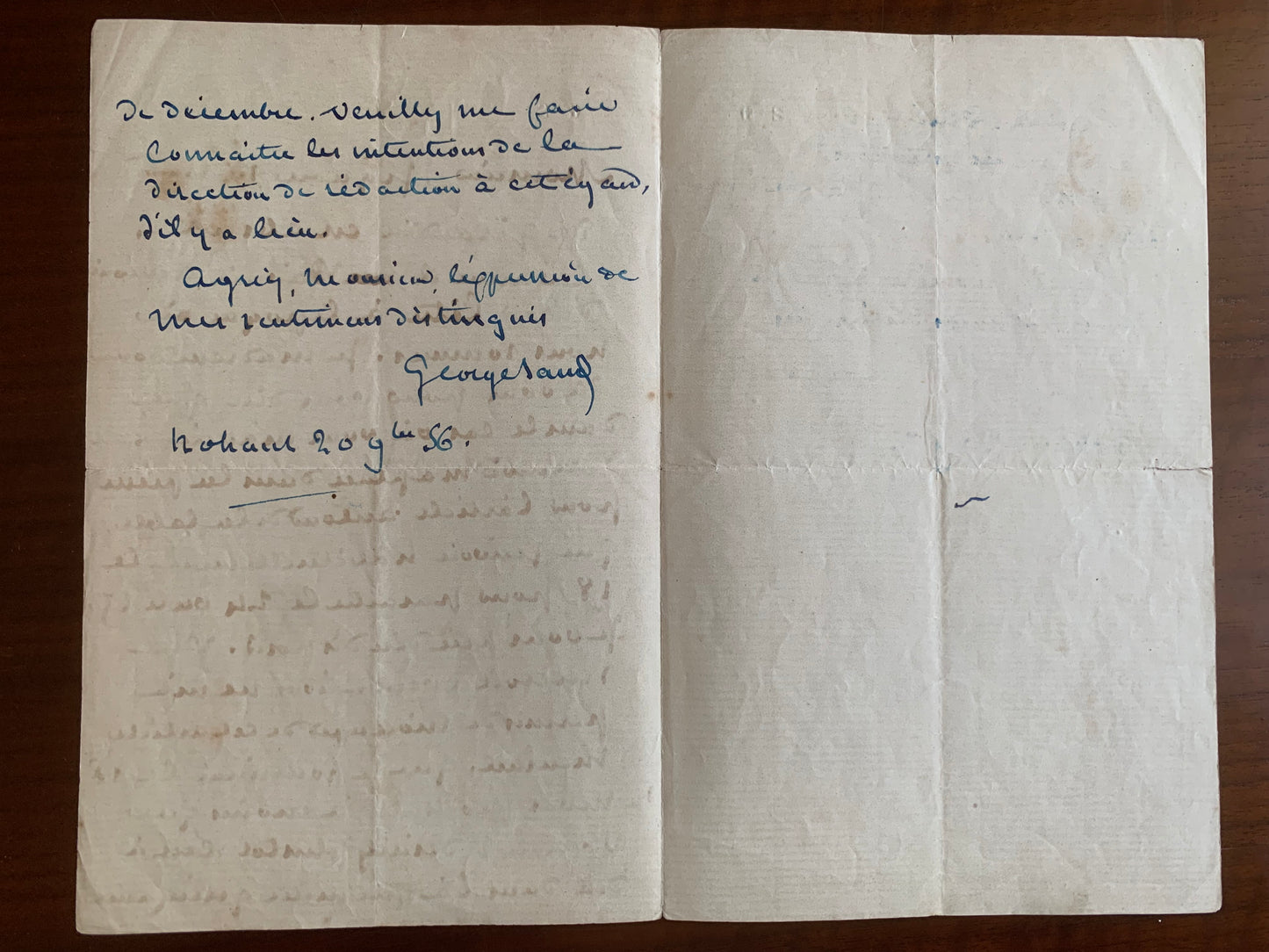 George Sand - Autour de la Table - Lettre manuscrite signée - 1856