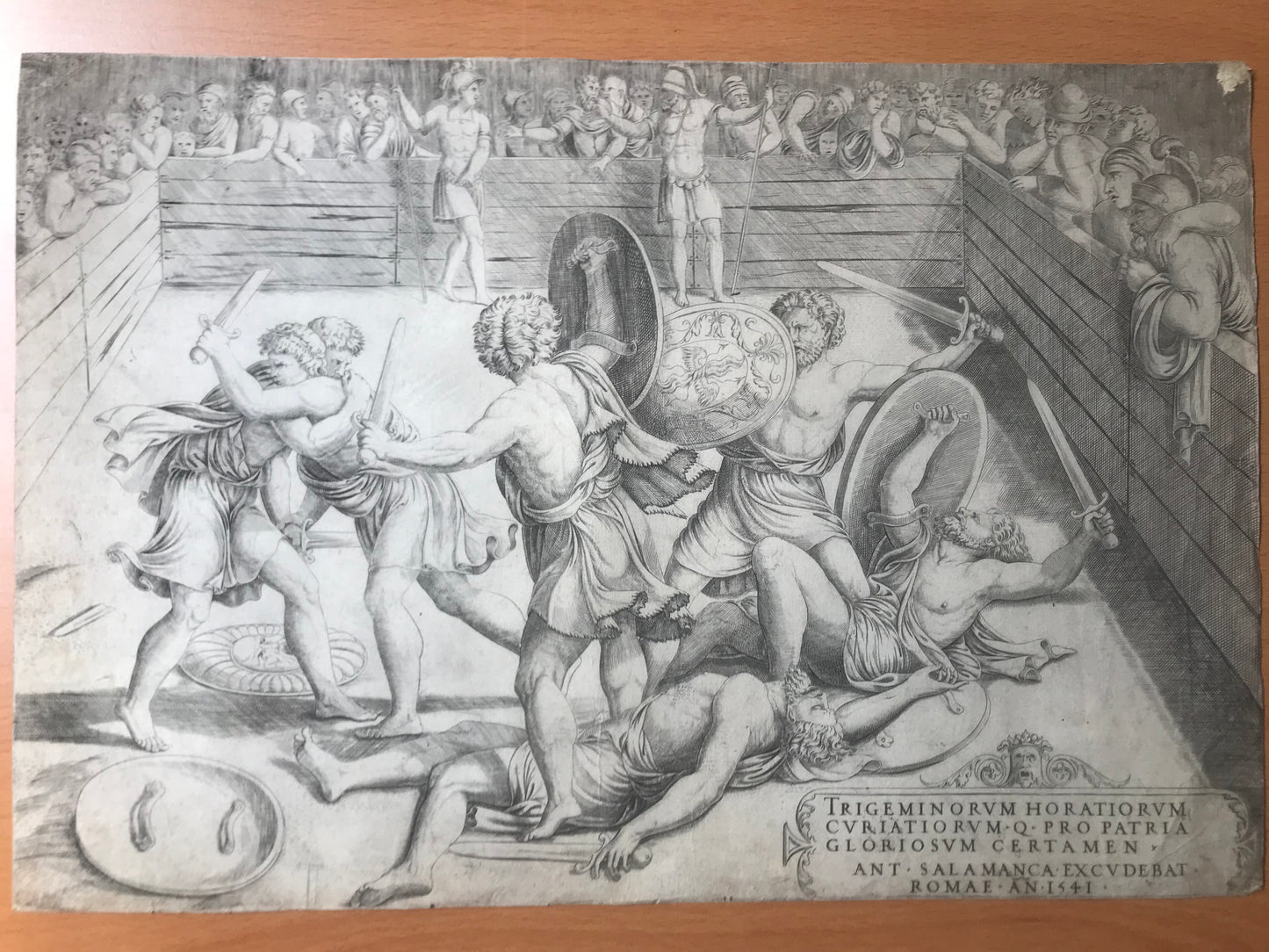 Bataille des Horaces et des Curiaces - Gravure d'Antonio Salamanca d'après Giulio Romano - 1541