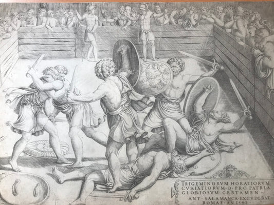 Bataille des Horaces et des Curiaces - Gravure d'Antonio Salamanca d'après Giulio Romano - 1541