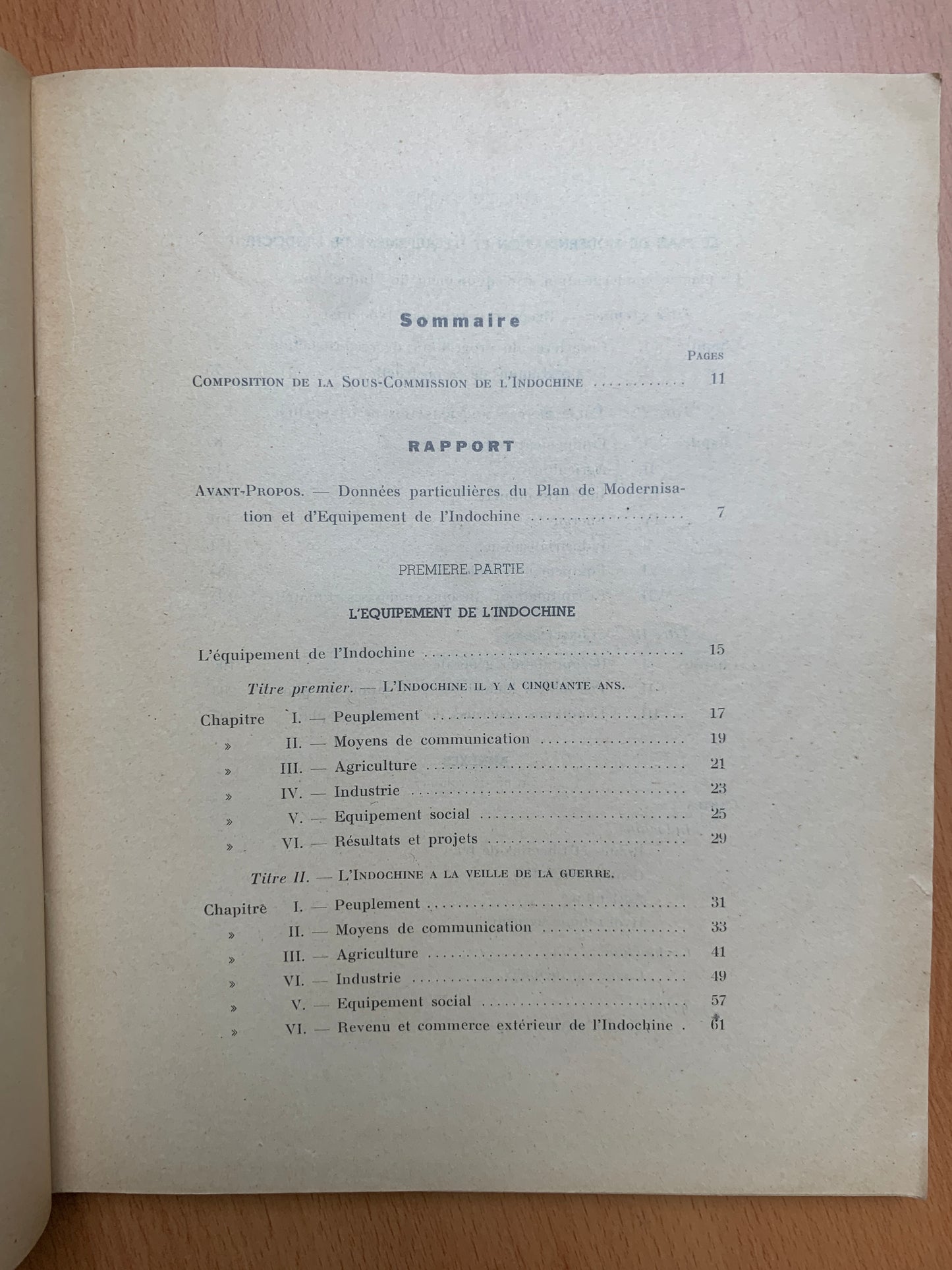 Premier rapport de la sous-commission de Modernisation de l'Indochine - 1948