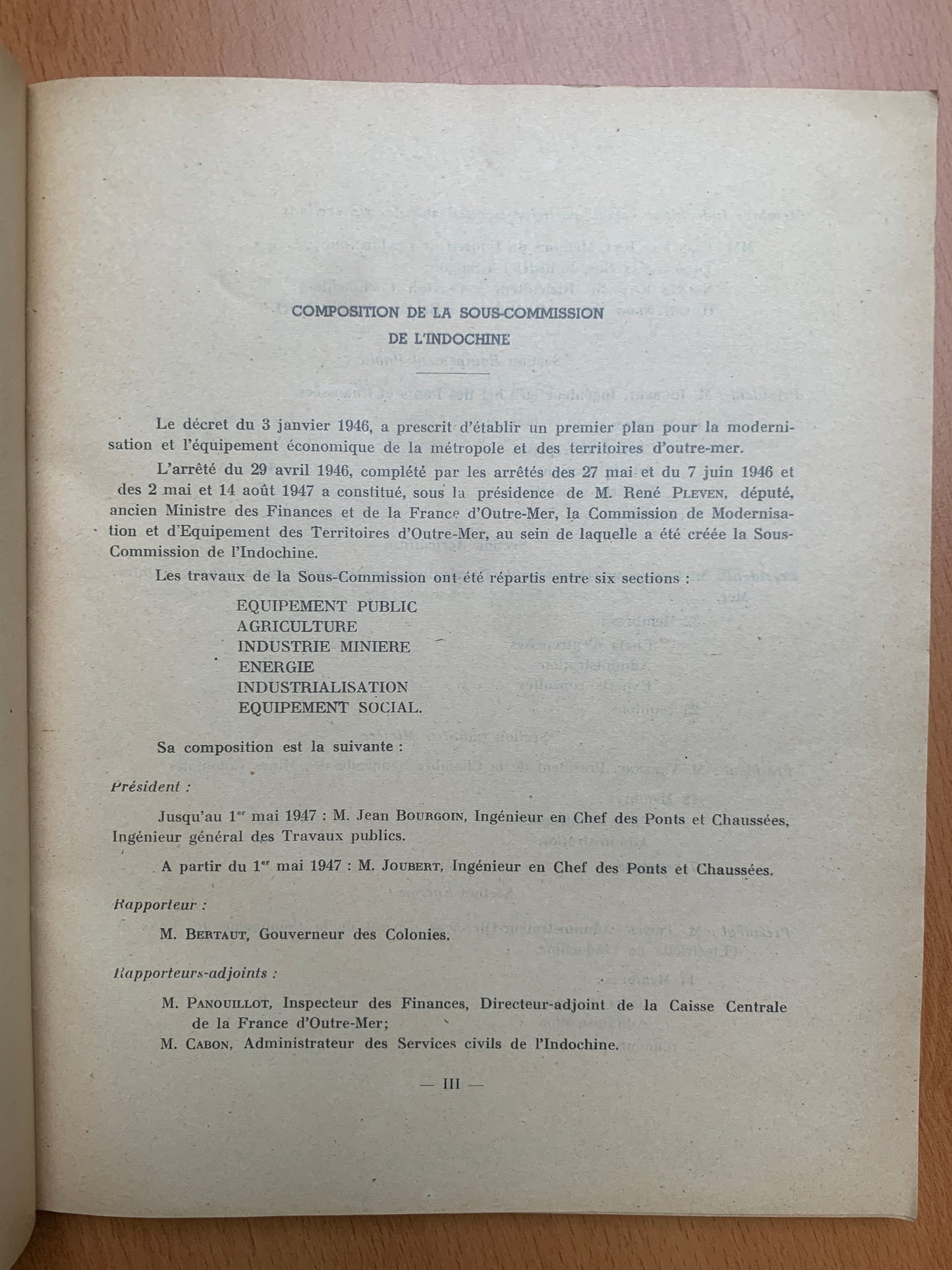 Premier rapport de la sous-commission de Modernisation de l'Indochine - 1948