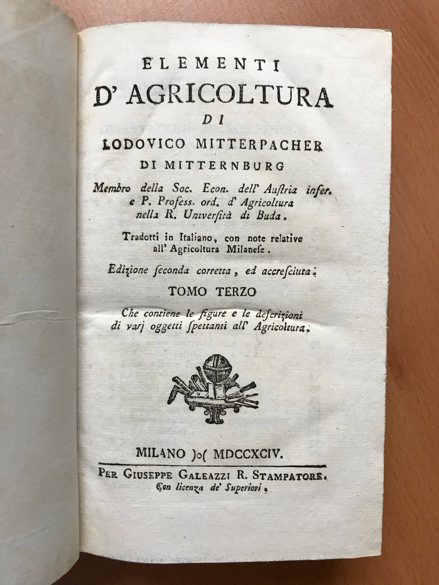 Elementi d'Agricoltura di Lodovico Mitterpacher di Mitternburg - 1794