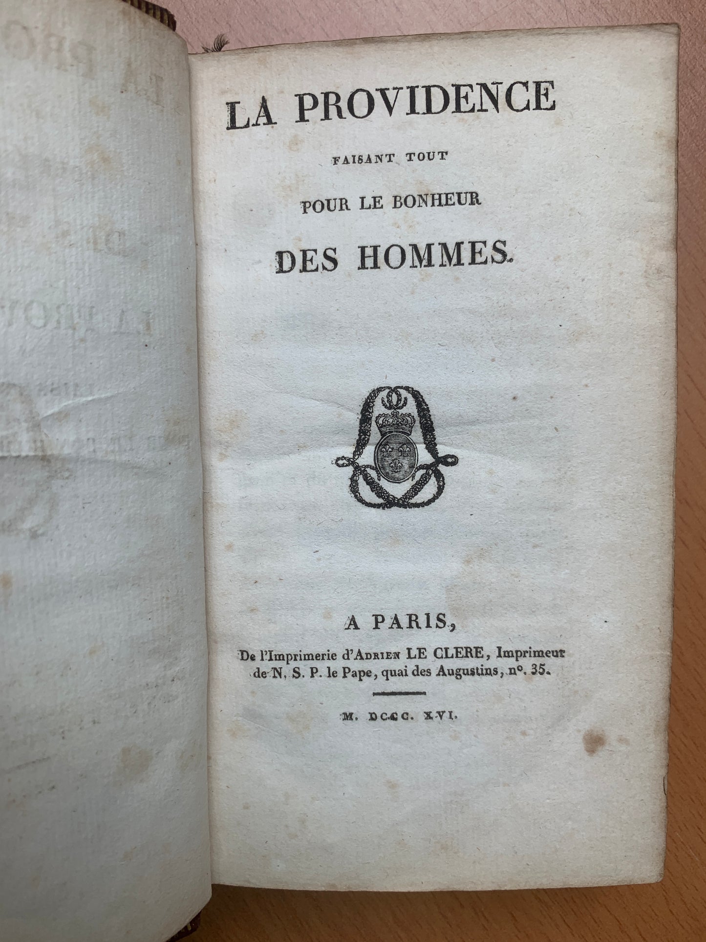 Reliure aux armes du Comte d'Artois futur Charles X - La providence faisant tout pour le bonheur des hommes Trenqualye - 1816
