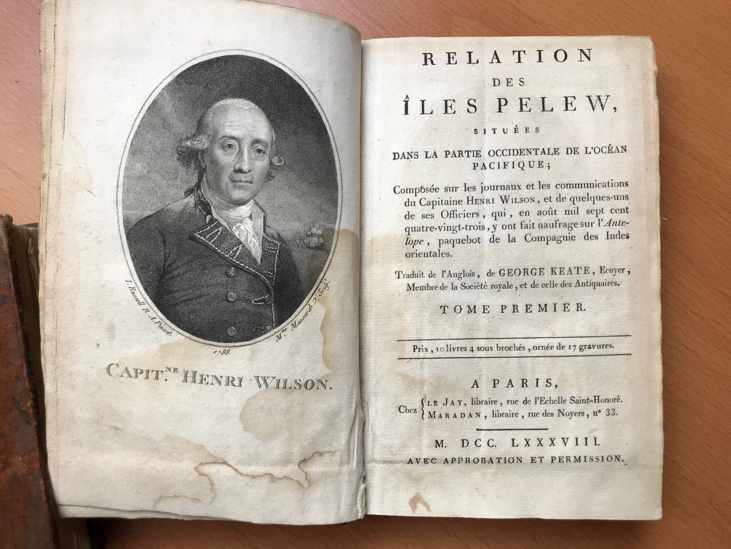 Relation des Îles Pelew situées dans la partie occidentale de l'Océan Pacifique - Henri Wilson - Edition originale - 1788