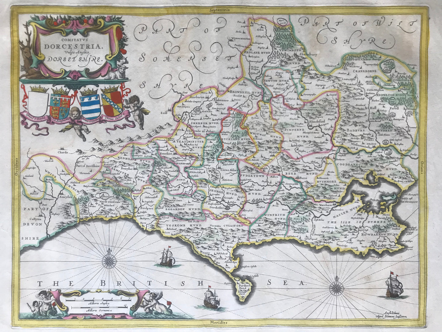 Comitatus Dorcestria - Dorset Shire - Jan Jansson - Carte coloriée - c 1646