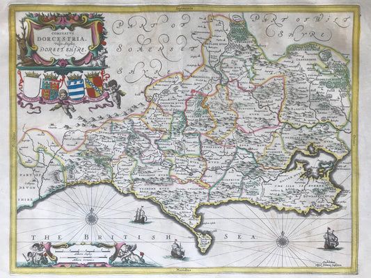 Comitatus Dorcestria - Dorset Shire - Jan Jansson - Carte coloriée - c 1646
