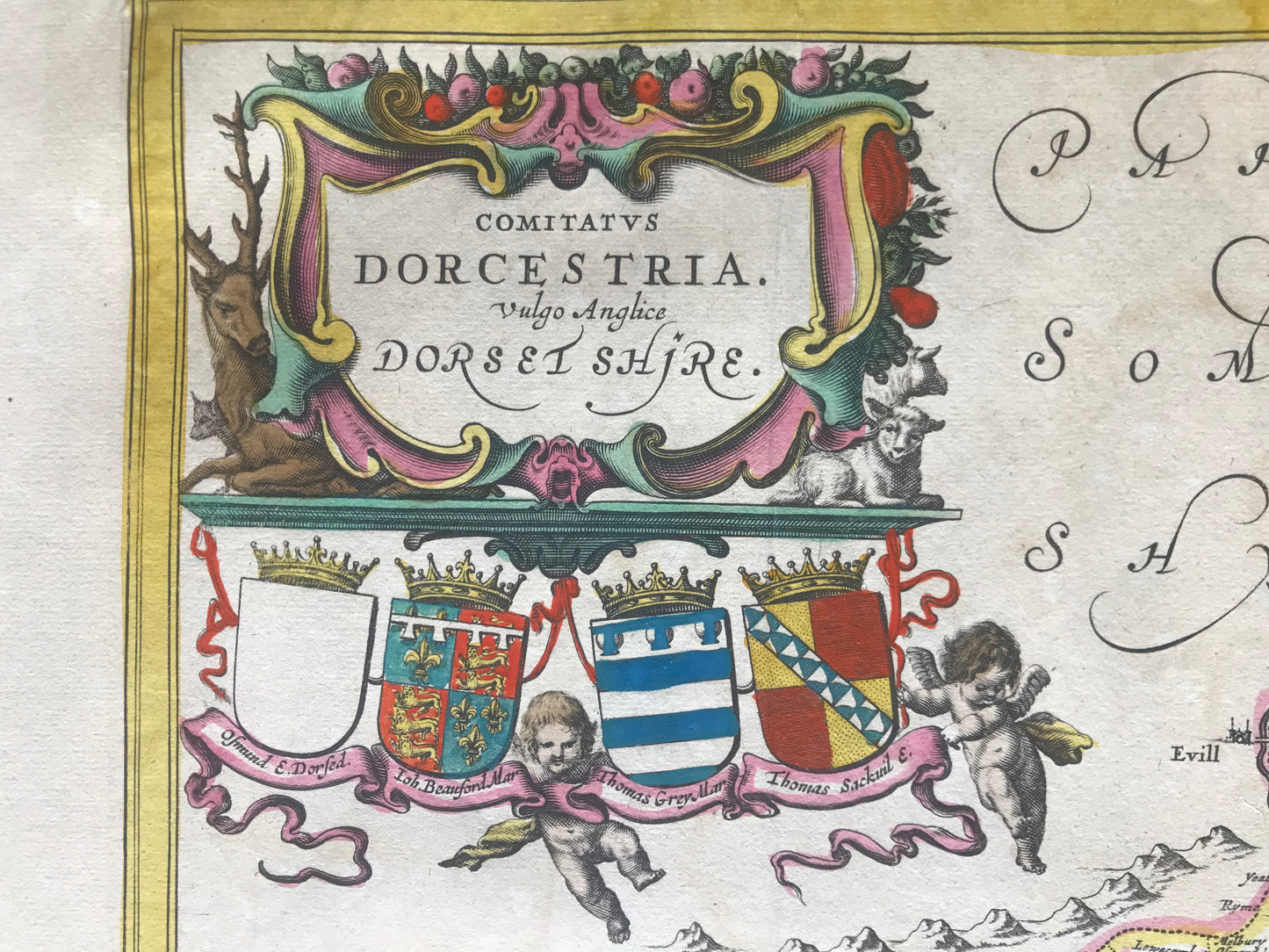 Comitatus Dorcestria - Dorset Shire - Jan Jansson - Carte coloriée - c 1646