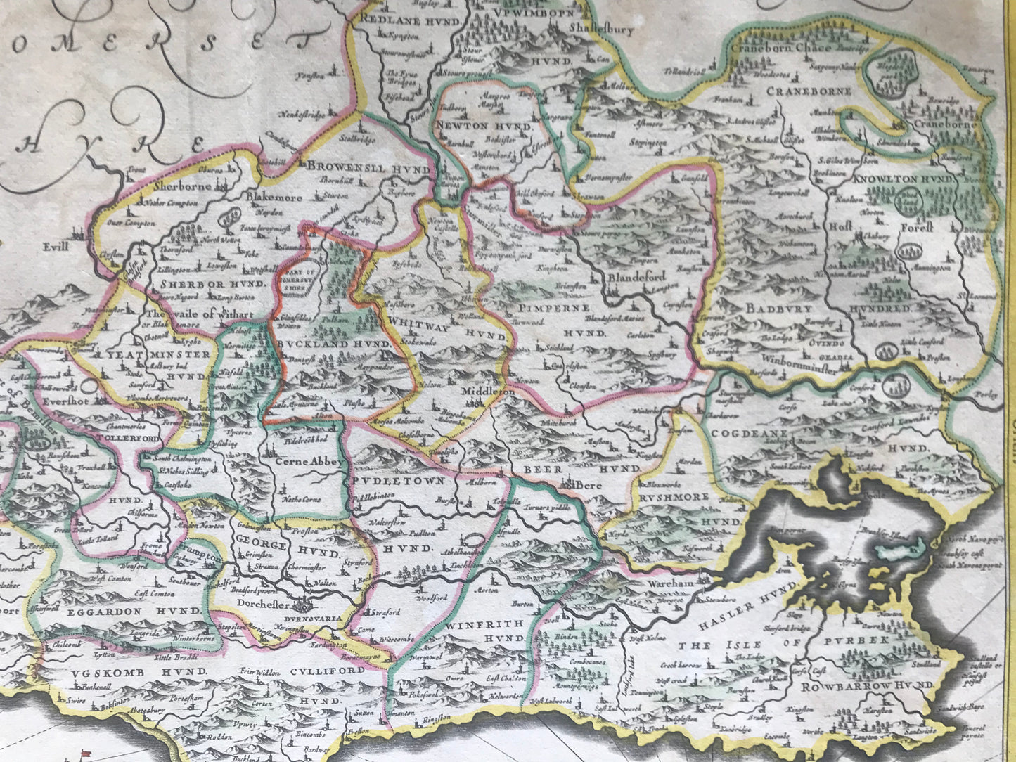 Comitatus Dorcestria - Dorset Shire - Jan Jansson - Carte coloriée - c 1646