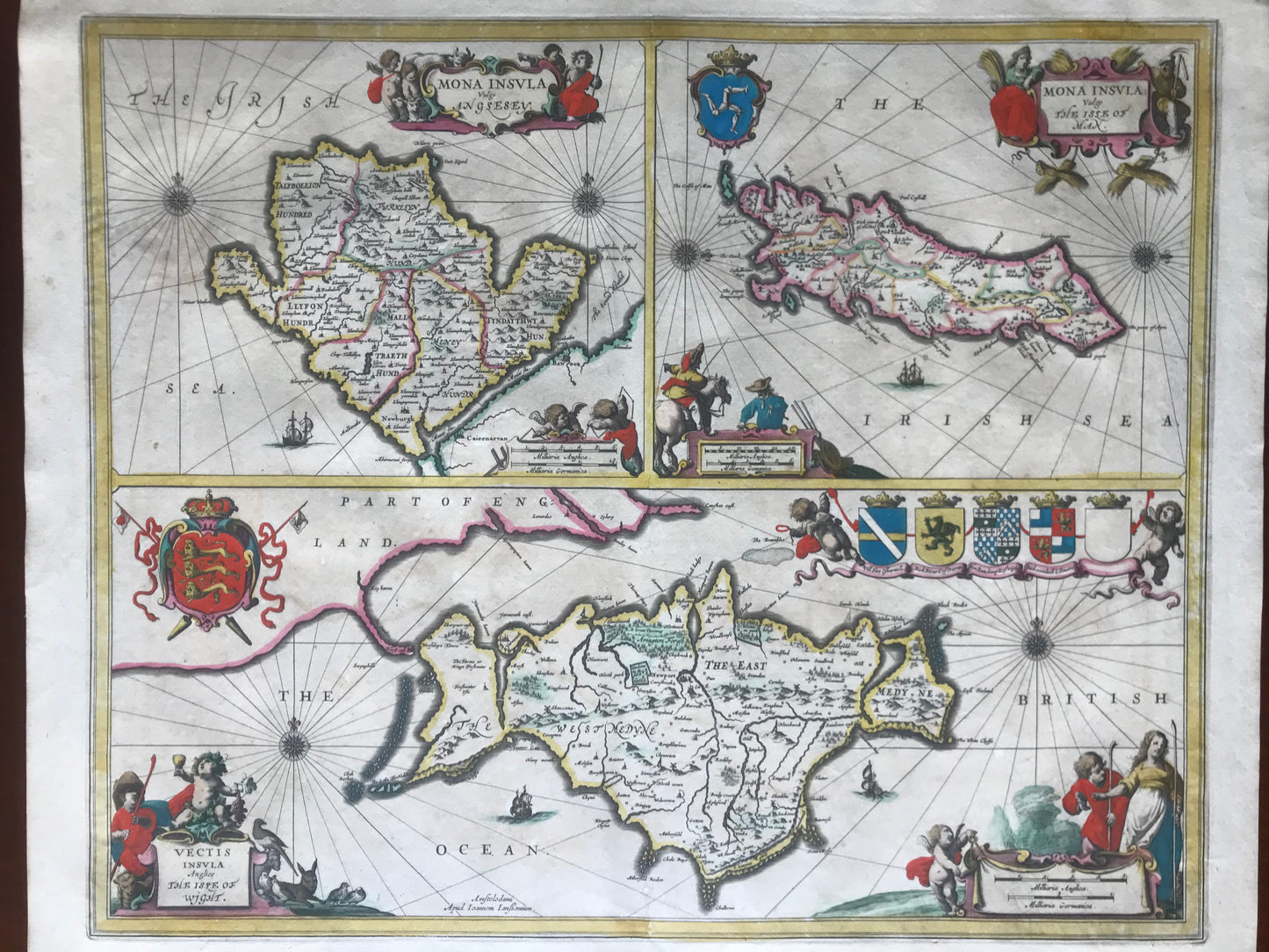 The Isle of Man - The Isle of Wight - Jan Jansson - Carte coloriée - c 1646