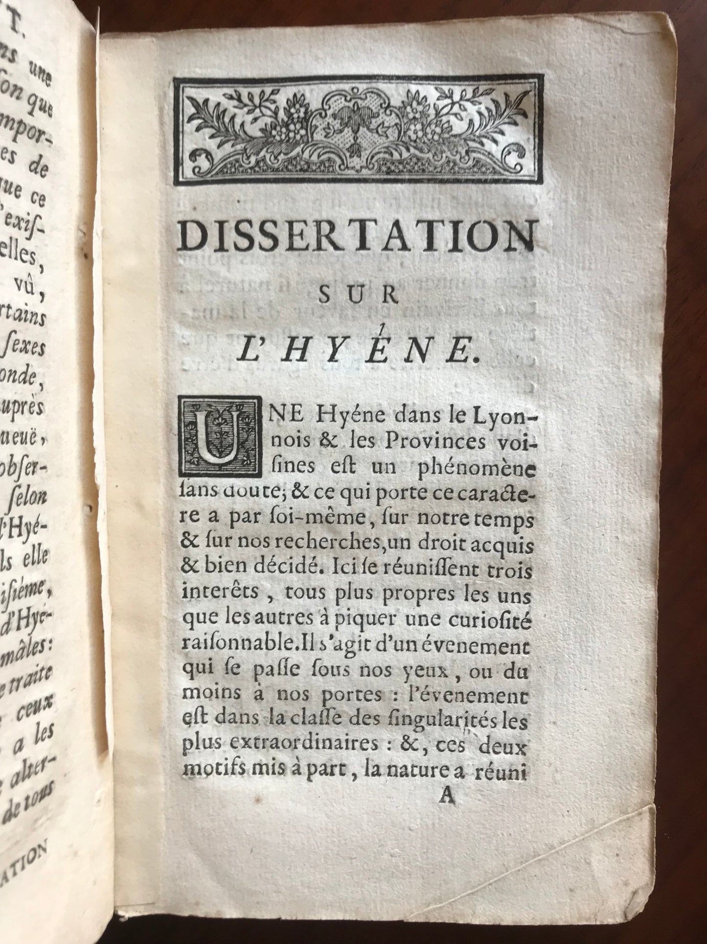 Dissertation sur l'Hyène à l'occasion de celle qui a paru dans le Lyonnois & les Provinces voisines, vers les derniers mois de 1754, pendant 1755 & 1756 - Charles-Pierre-Xavier Tolomas- 1756